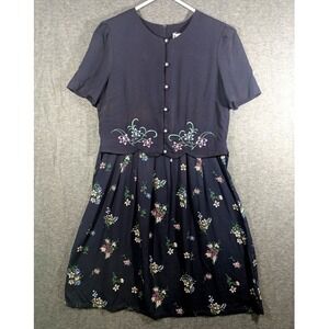Vintage Periwinkle Blue Floral Embroidered Layered‎ Dress Cottagecore Size 14